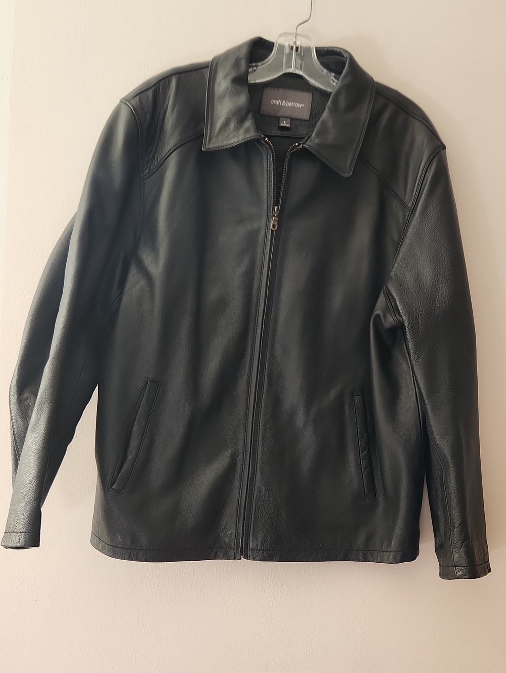 Vtg croft & barrow Men's Black Leather Quilted-Lined Car  Jacket Size L